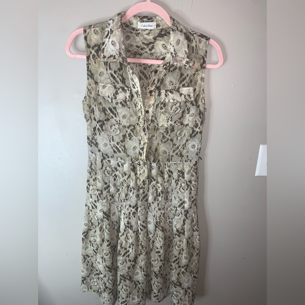Calvin Klein leopard print mid thigh sheer dress size small
